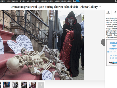 Newsok: Protesters & the Grim Reaper from #RevolutionIsSexy Greet Paul Ryan during charter schoo
